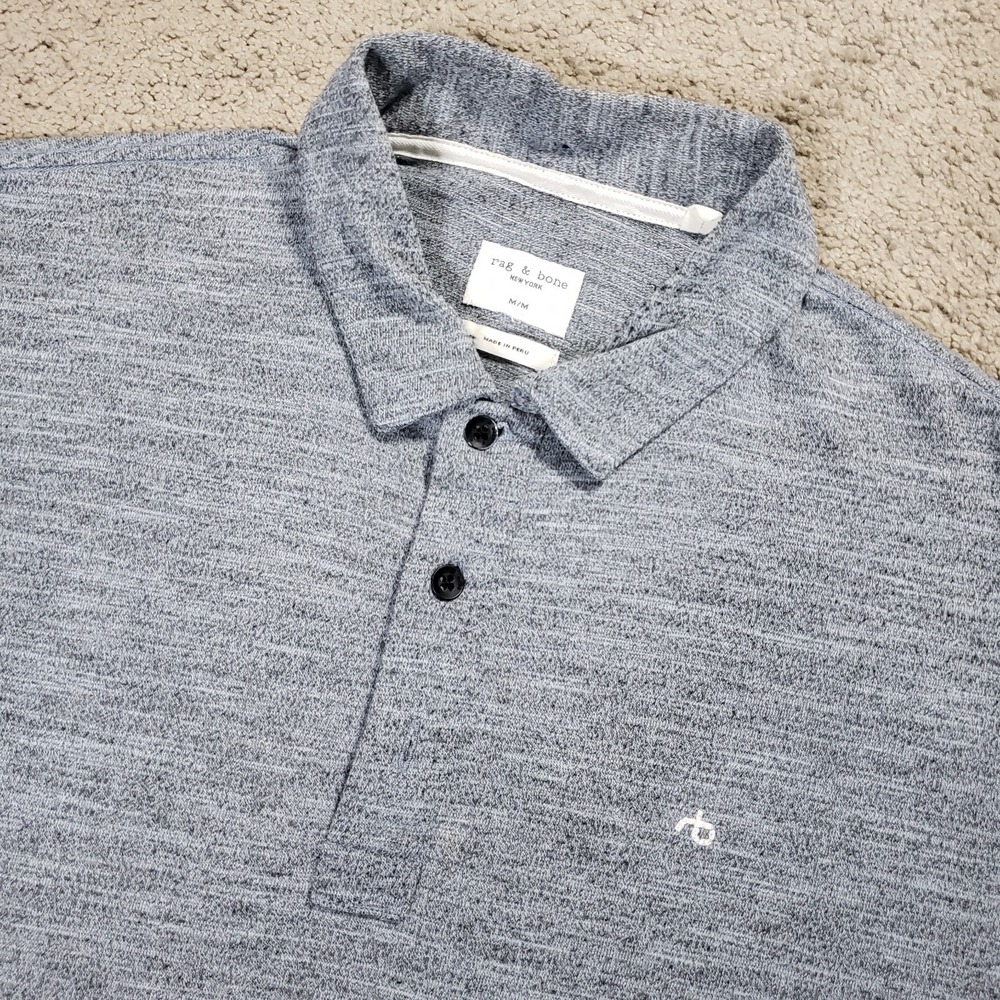Rag & Bone Polo Shirt Mens Medium Heather Gray Cotton Blend Casual Classic